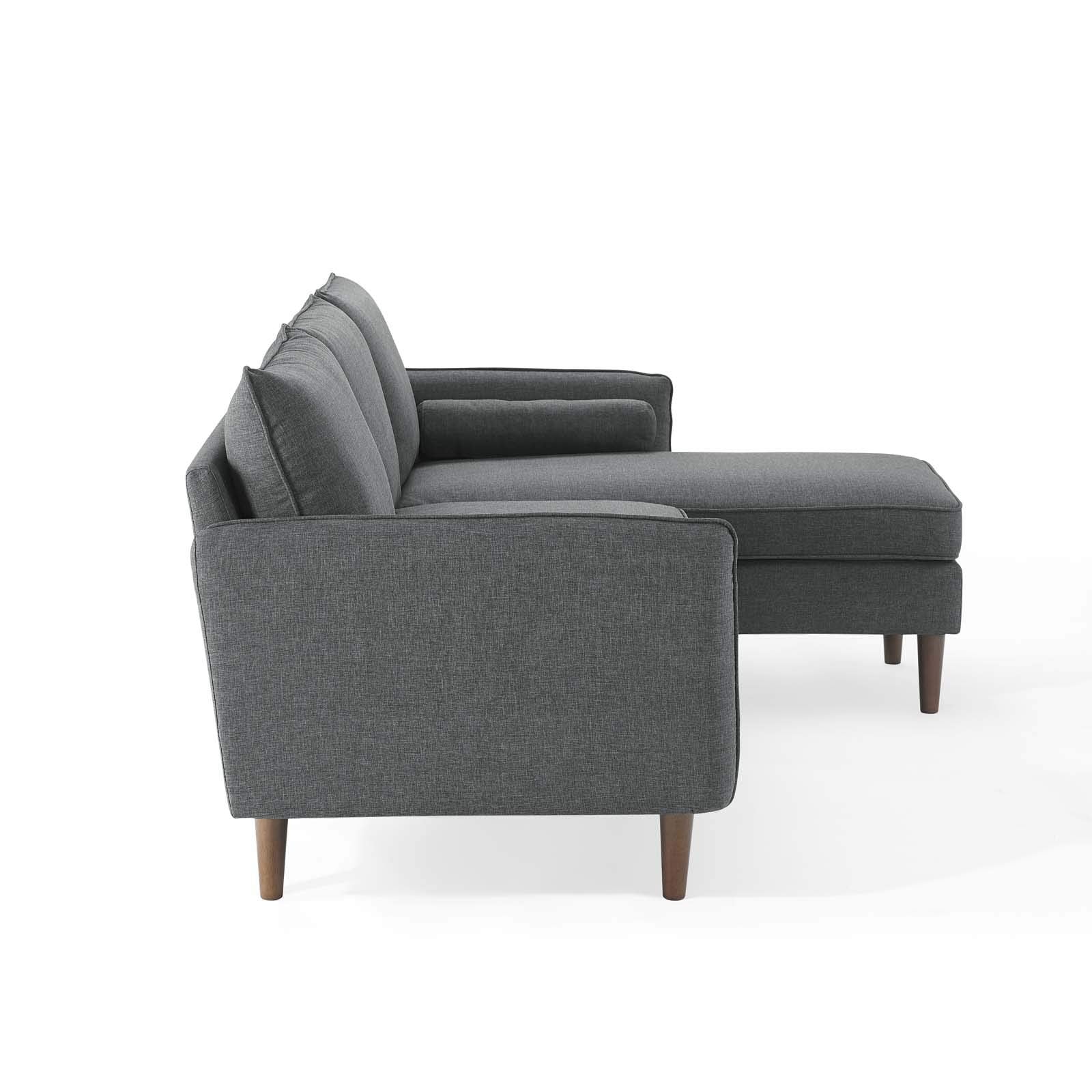 sofas | CasaFoyer Revive Upholstered Fabric Sectional Sofa | Comfortable Profile | Bolster Pillows | Luxurious Seating | Soft Polyester Upholstery | Splayed Wood Legs | Gray | casafoyer.myshopify.com