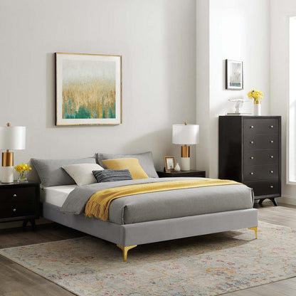 bed frames | CasaFoyer Sutton Performance Velvet Full Bed Frame | Stain-Resistant | Durable | No Box Spring Needed | Gold Metal Legs | 800 lbs Weight Capacity | casafoyer.myshopify.com