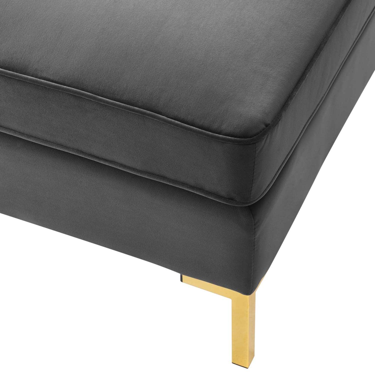 ottomans | CasaFoyer Ardent Performance Velvet Ottoman | Vintage Modern Glam Deco Style | French Piping | Stain-Resistant | Secure Fit | Gold Metal Legs | casafoyer.myshopify.com