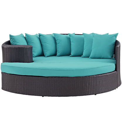 sofas | CasaFoyer Convene Outdoor Sectional | Adjustable Patio Daybed with Ottoman | Weather-Resistant Cushions | Espresso Turquoise | casafoyer.myshopify.com
