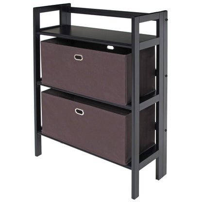 bookcases | Ergode  Wood Torino Folding Storage Shelf | Solid Wood | Black Finish | 2 Baskets | Foldable & Stackable | 27.8W x 11.5D x 38.5H | 20 lbs. Weight Capacity | casafoyer.myshopify.com