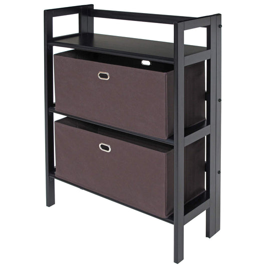 bookcases | Ergode  Wood Torino Folding Storage Shelf | Solid Wood | Black Finish | 2 Baskets | Foldable & Stackable | 27.8W x 11.5D x 38.5H | 20 lbs. Weight Capacity | casafoyer.myshopify.com
