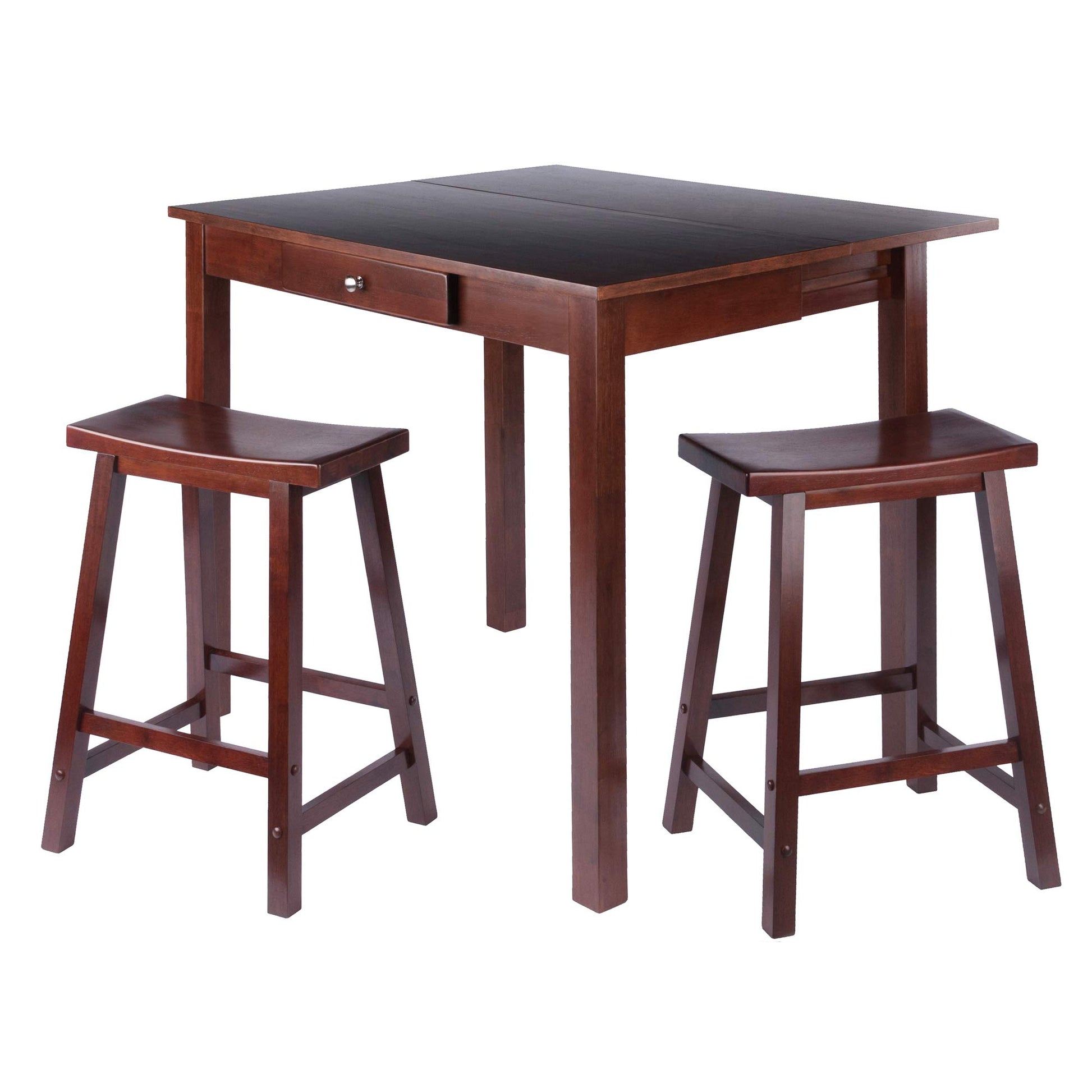 childrens table and chair sets | CasaFoyer  Wood Perrone High Table Set | Expandable Drop Leaf Table & 2 Stools | Walnut Finish | Space-Saving Design | Solid Wood Construction | casafoyer.myshopify.com