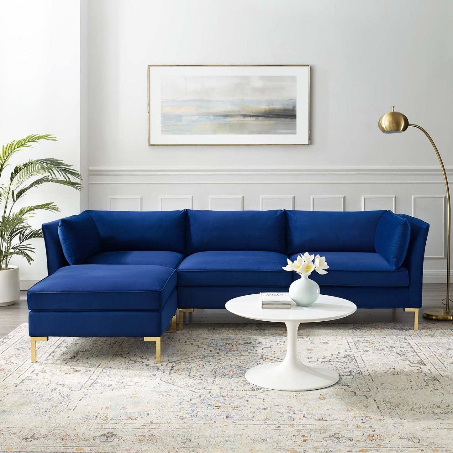 kitchen and dining room sets | CasaFoyer Ardent Performance Velvet 4-Piece Sectional Sofa | Vintage Modern Glam Deco Design | Stain-Resistant Velvet | Comfortable Seating | Gold Metal Legs | Easy Maintenance | Navy | casafoyer.myshopify.com