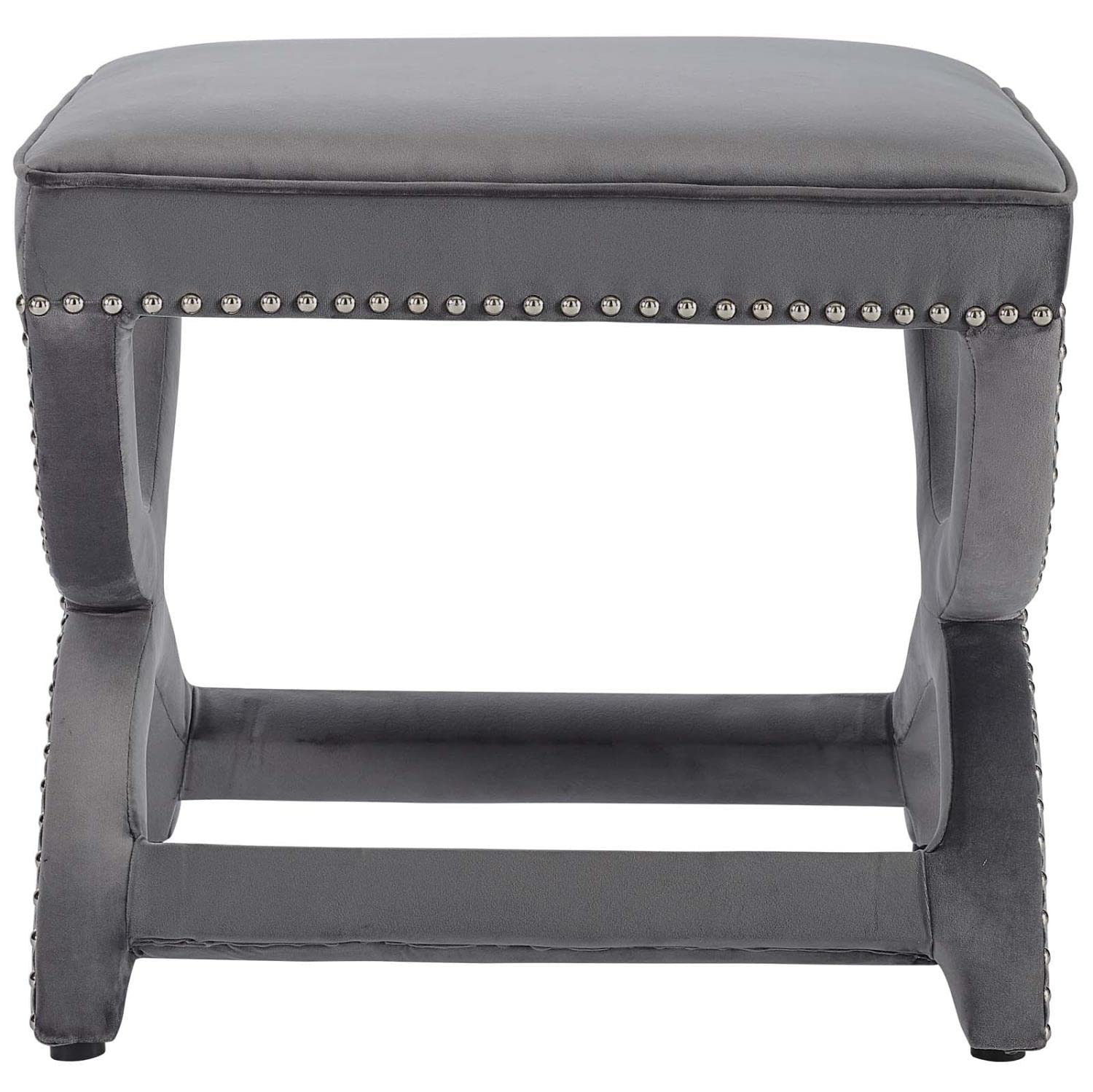 ottomans | CasaFoyer Expound Performance Velvet Ottoman | Elegant Nailhead Buttons | Stain-Resistant Fabric | Dense Foam Padding | Fully Assembled | Ivory | casafoyer.myshopify.com