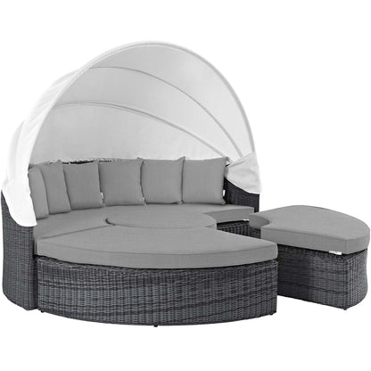 Patio Furniture Sets | Summon Outdoor Patio Sectional Daybed | Retractable Canopy | Comfortable & Durable | Sunbrella Fabric | UV Protection | Elegant Modern Design | Perfect for Patio, Backyard, Poolside | Canvas Gray | casafoyer.myshopify.com