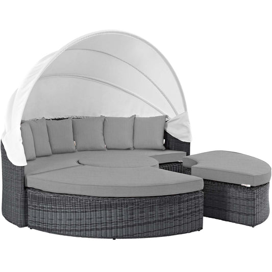 Patio Furniture Sets | Summon Outdoor Patio Sectional Daybed | Retractable Canopy | Comfortable & Durable | Sunbrella Fabric | UV Protection | Elegant Modern Design | Perfect for Patio, Backyard, Poolside | Canvas Gray | casafoyer.myshopify.com