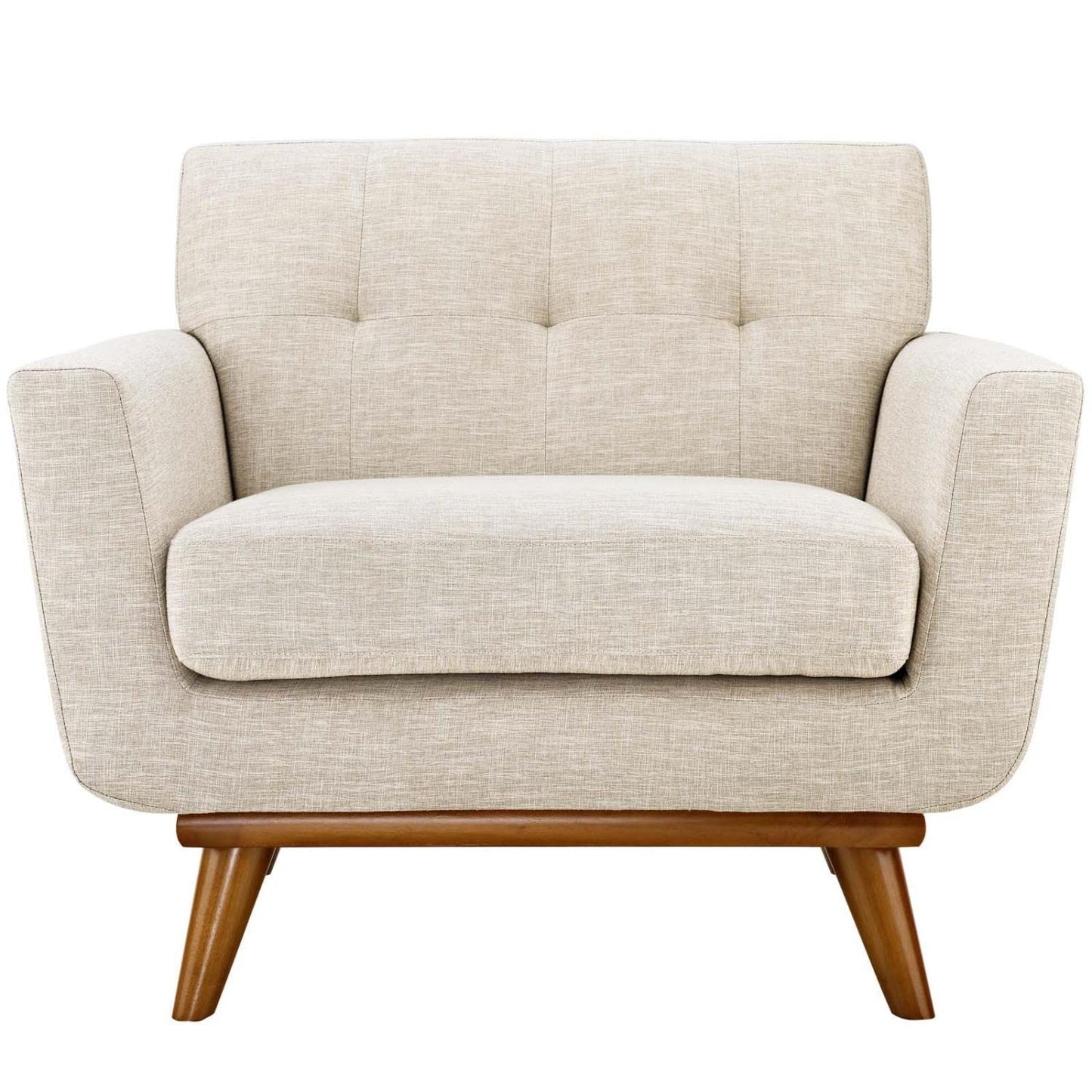 Chair | Engage Plush Armchair | Tufted Buttons | Beige Upholstery | Cherry Wood Legs | Comfortable & Stylish | casafoyer.myshopify.com