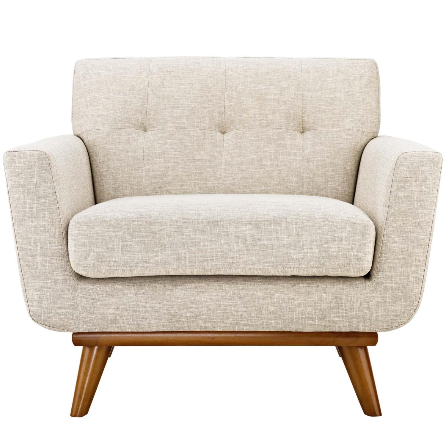 Chair | Engage Plush Armchair | Tufted Buttons | Beige Upholstery | Cherry Wood Legs | Comfortable & Stylish | casafoyer.myshopify.com