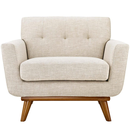 Chair | Engage Plush Armchair | Tufted Buttons | Beige Upholstery | Cherry Wood Legs | Comfortable & Stylish | casafoyer.myshopify.com