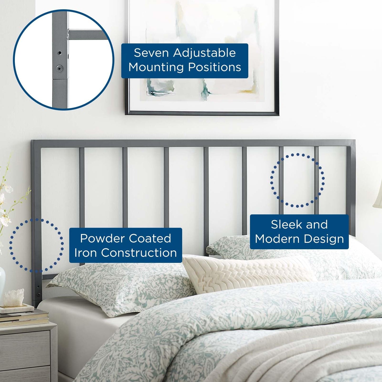 Bed | CasaFoyer Tatum Metal King Headboard | Stylish Silhouette | Squared Lines | Spindle Detail | Durable Iron Construction | Powder Coated Finish | Height-Adjustable | Compatible with Most King Beds | Assembly Required | casafoyer.myshopify.com