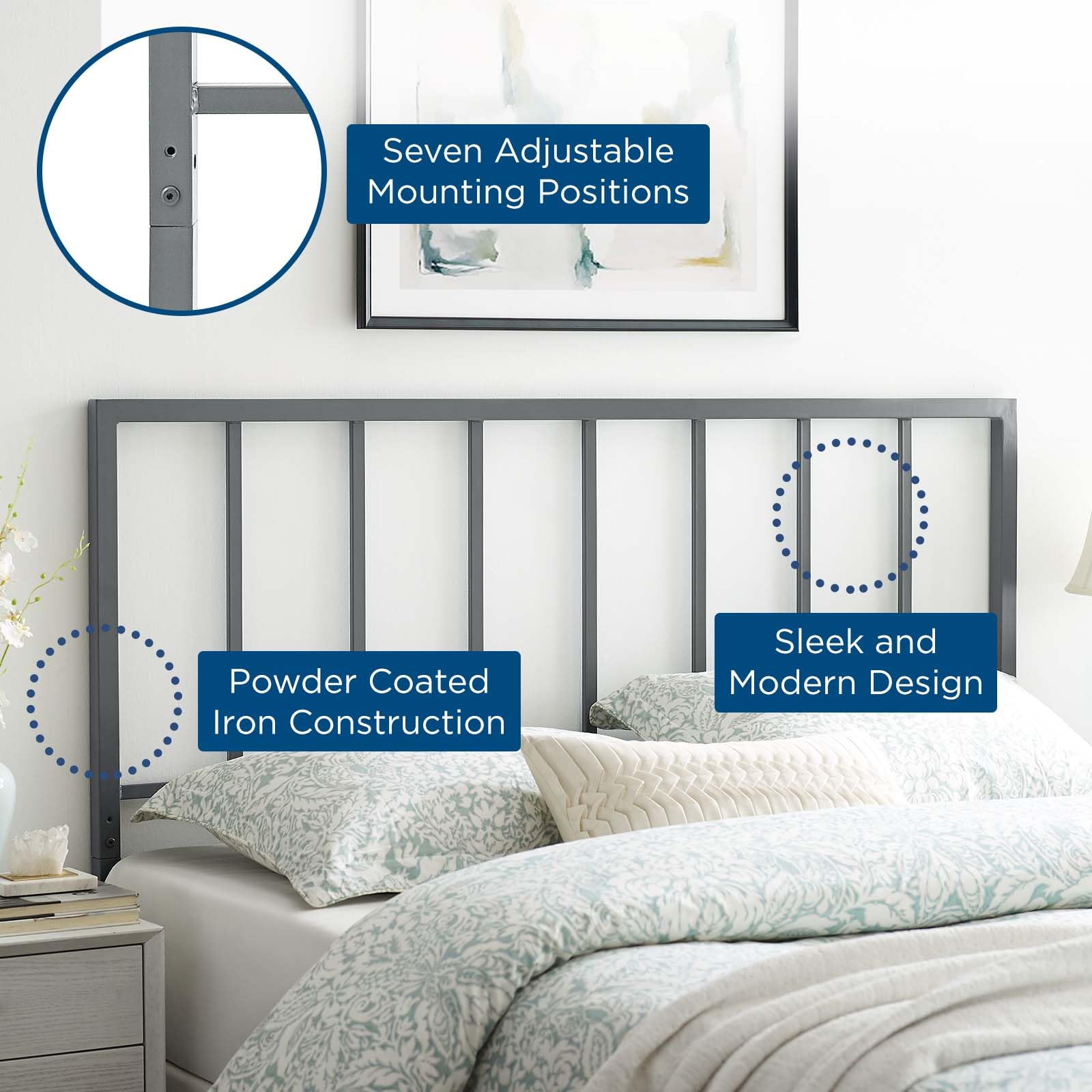 Bed | CasaFoyer Tatum Metal King Headboard | Stylish Silhouette | Squared Lines | Spindle Detail | Durable Iron Construction | Powder Coated Finish | Height-Adjustable | Compatible with Most King Beds | Assembly Required | casafoyer.myshopify.com