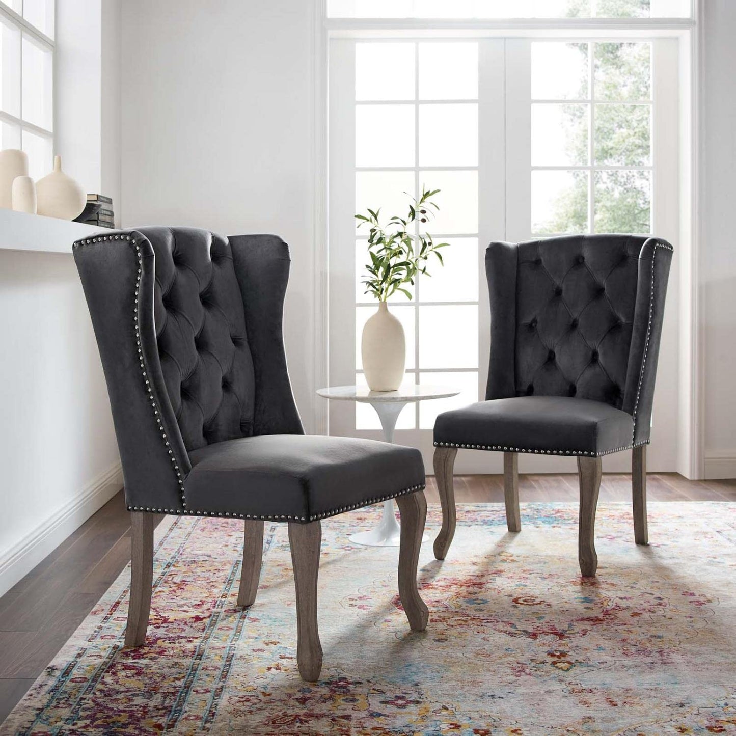 home office desk chairs | CasaFoyer Apprise Performance Velvet Dining Side Chair | French-Inspired Vintage Design | Deep-Button Tufting | Nailhead Trim | Weathered Wood Legs | Stain-Resistant | Wingback Style | Comfortable Seating | Set of 2 | casafoyer.myshopify.com