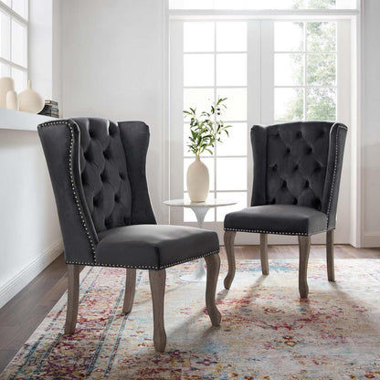 home office desk chairs | CasaFoyer Apprise Performance Velvet Dining Side Chair | French-Inspired Vintage Design | Deep-Button Tufting | Nailhead Trim | Weathered Wood Legs | Stain-Resistant | Wingback Style | Comfortable Seating | Set of 2 | casafoyer.myshopify.com