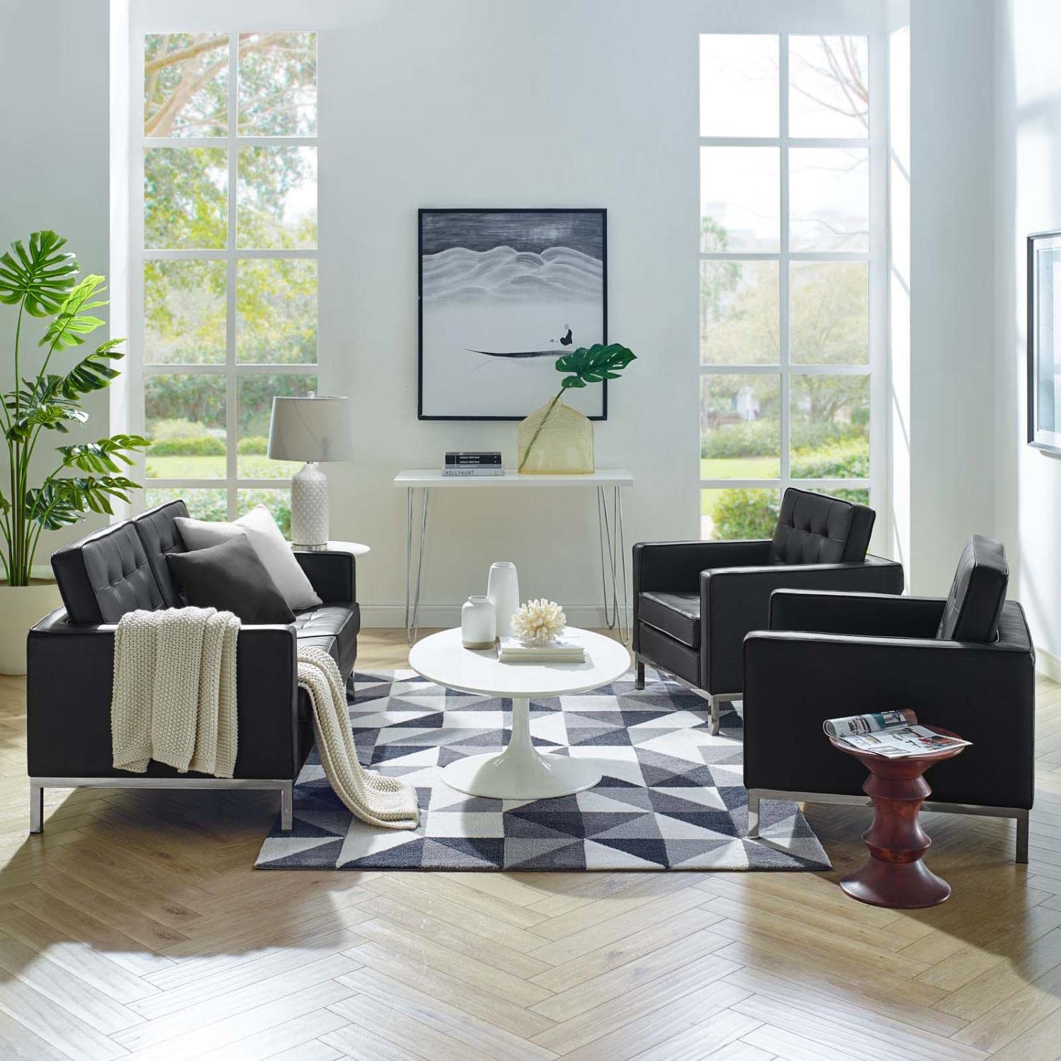 kitchen and dining room sets | CasaFoyer Loft Tufted Faux Leather Loveseat & Armchair Set | Modern Design | Stainless Steel Frame | Button Tufting | Silver Legs | Supports up to 600 lbs | casafoyer.myshopify.com