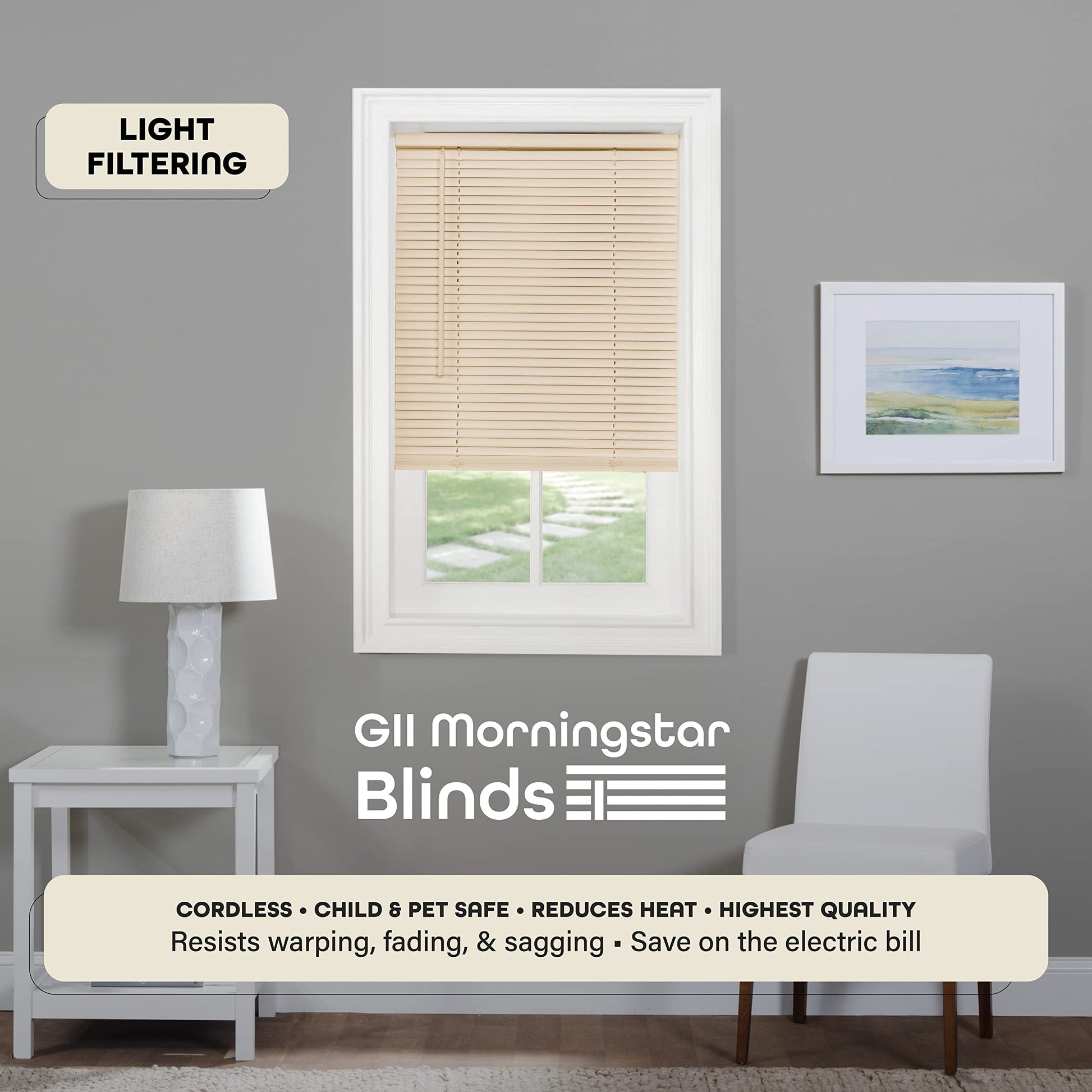 window treatment horizontal blinds | CasaFoyer Cordless GII Morningstar 1 PVC Blind | Durable, Modern Style | Child & Pet Safe | Easy Height & Sunlight Control | Mount Inside/Outside/Ceiling | 44x64, Alabaster | casafoyer.myshopify.com