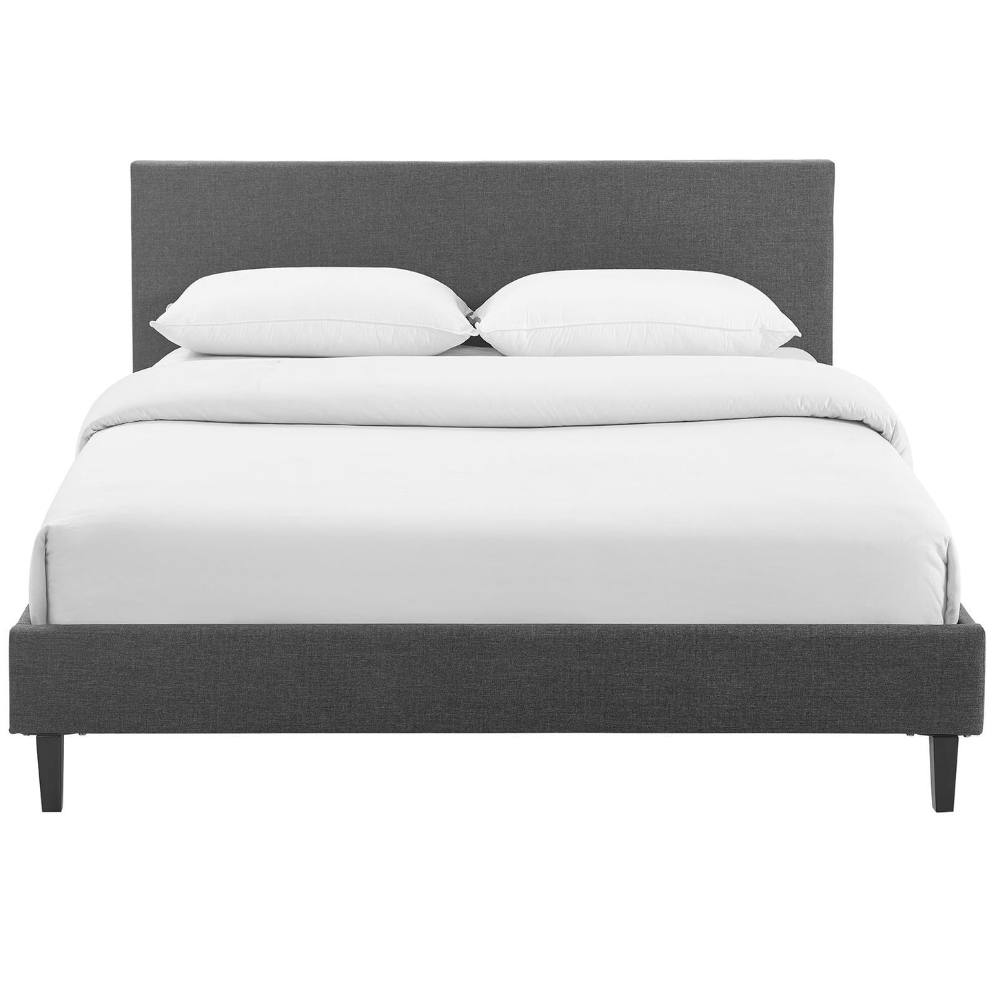 Bed | CasaFoyer Anya Platform Bed | Trendy Avant-Garde Design | Upholstered Polyester Fabric | Solid Wood Legs | Slatted Wood Support System | Accommodates Various Mattress Types | Maximum Stability | Weight Capacity 1300 lbs | casafoyer.myshopify.com