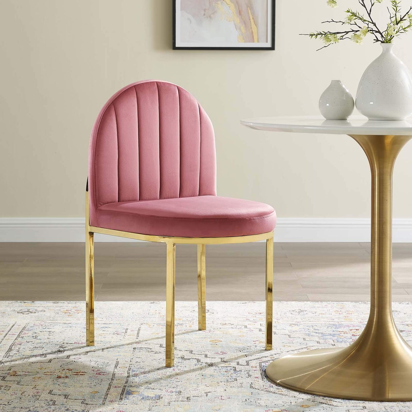 home office desk chairs | CasaFoyer Isla Channel Tufted Performance Velvet Dining Side Chair | Vintage Clamshell Design | Stain-Resistant Upholstery | Gold Stainless Steel Frame | | casafoyer.myshopify.com