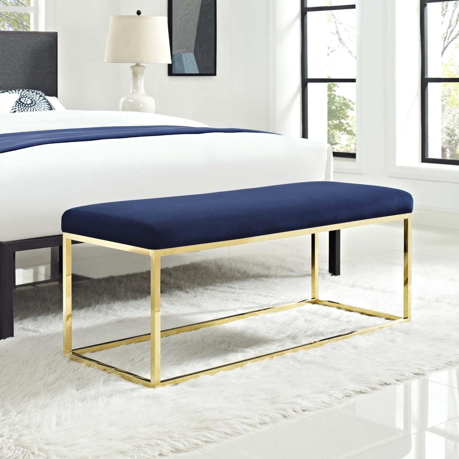 ottomans | CasaFoyer Anticipate Bench | Sophisticated Velvet Upholstery | Stainless Steel Base | Non-Marking Foot Caps | Supportive Cushion | 331 lbs Weight Capacity | No Assembly Required | casafoyer.myshopify.com