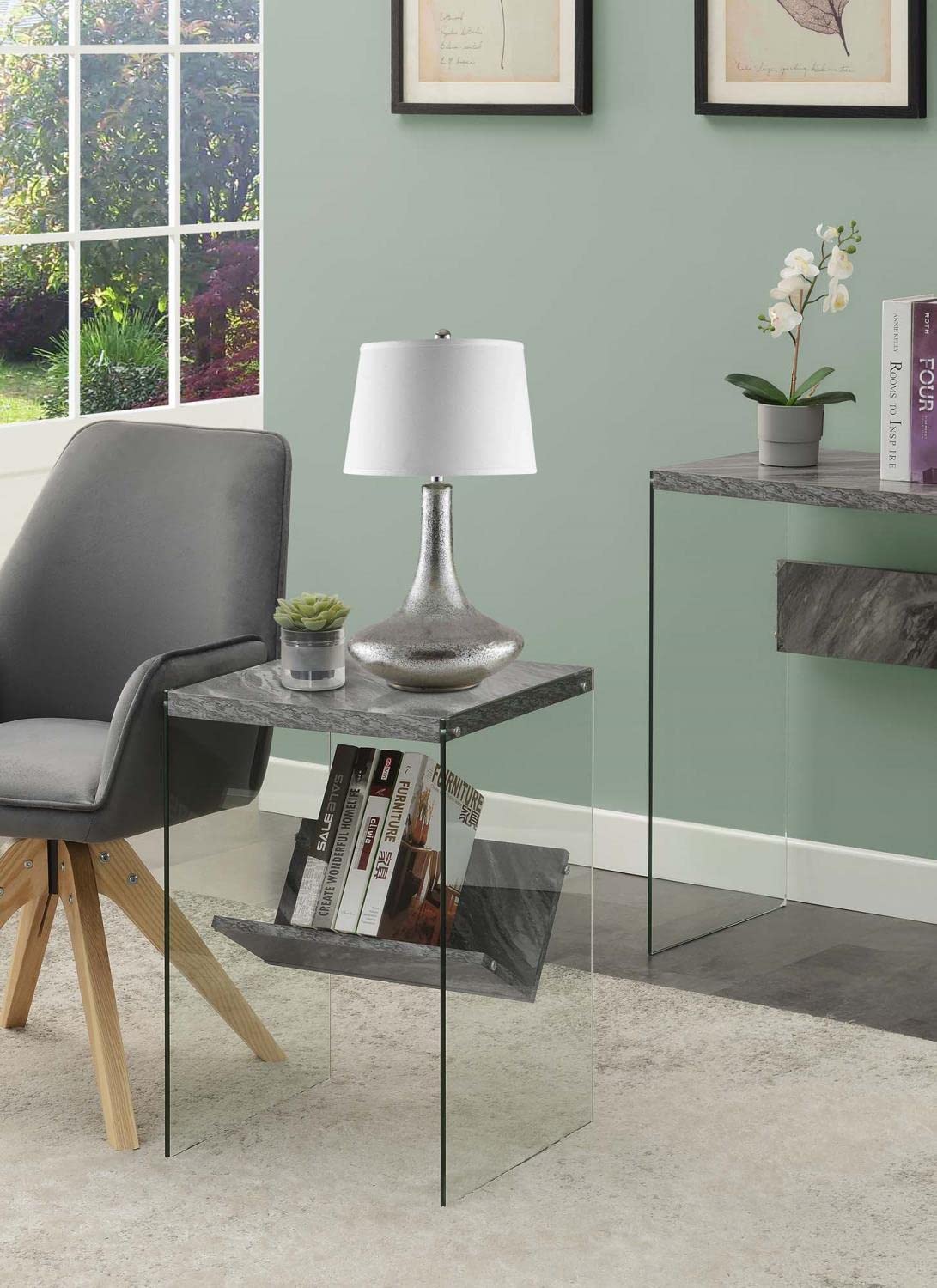 TABLE | Ergode SoHo End Table with Shelf | Sleek & Stylish Design | Tempered Glass Sides | Sturdy Surface Top | Ideal for Remotes & Reading Material | casafoyer.myshopify.com