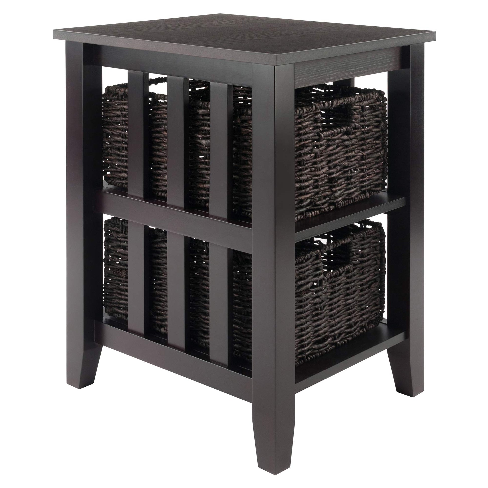 TABLE | Ergode  Morris Collection End Table | 2 Shelves & Foldable Baskets | Espresso Finish | Sleek Design | Solid Wood Construction | casafoyer.myshopify.com