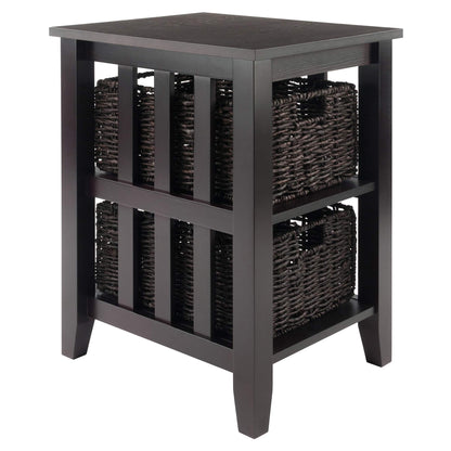 TABLE | Ergode  Morris Collection End Table | 2 Shelves & Foldable Baskets | Espresso Finish | Sleek Design | Solid Wood Construction | casafoyer.myshopify.com
