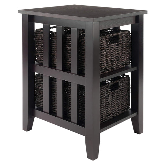 TABLE | Ergode  Morris Collection End Table | 2 Shelves & Foldable Baskets | Espresso Finish | Sleek Design | Solid Wood Construction | casafoyer.myshopify.com