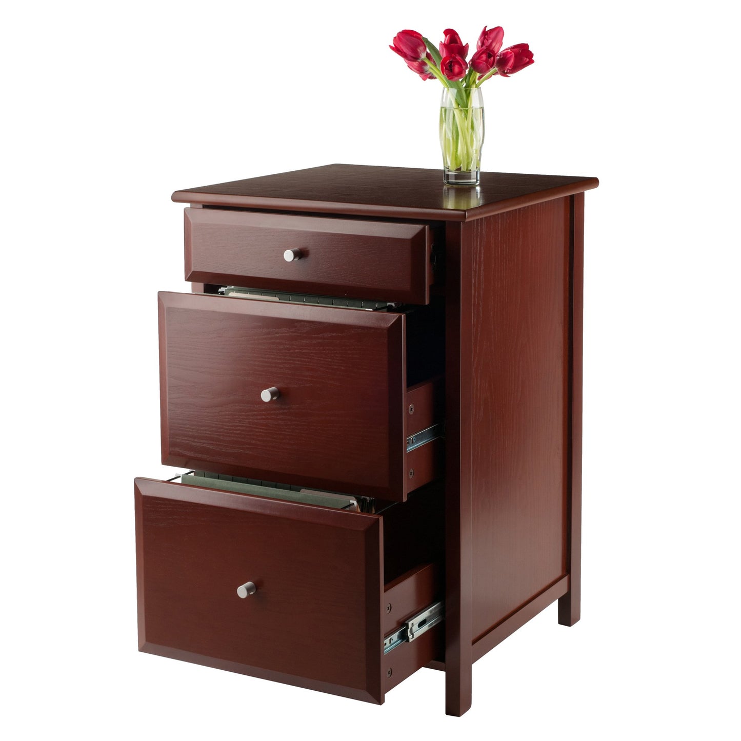 CABINET | Delta File Cabinet | Stylish Walnut Finish | Legal & Letter Size | 3 Drawers | Easy-Glide | Silver Knobs | Composite Wood | Assembly Required | casafoyer.myshopify.com