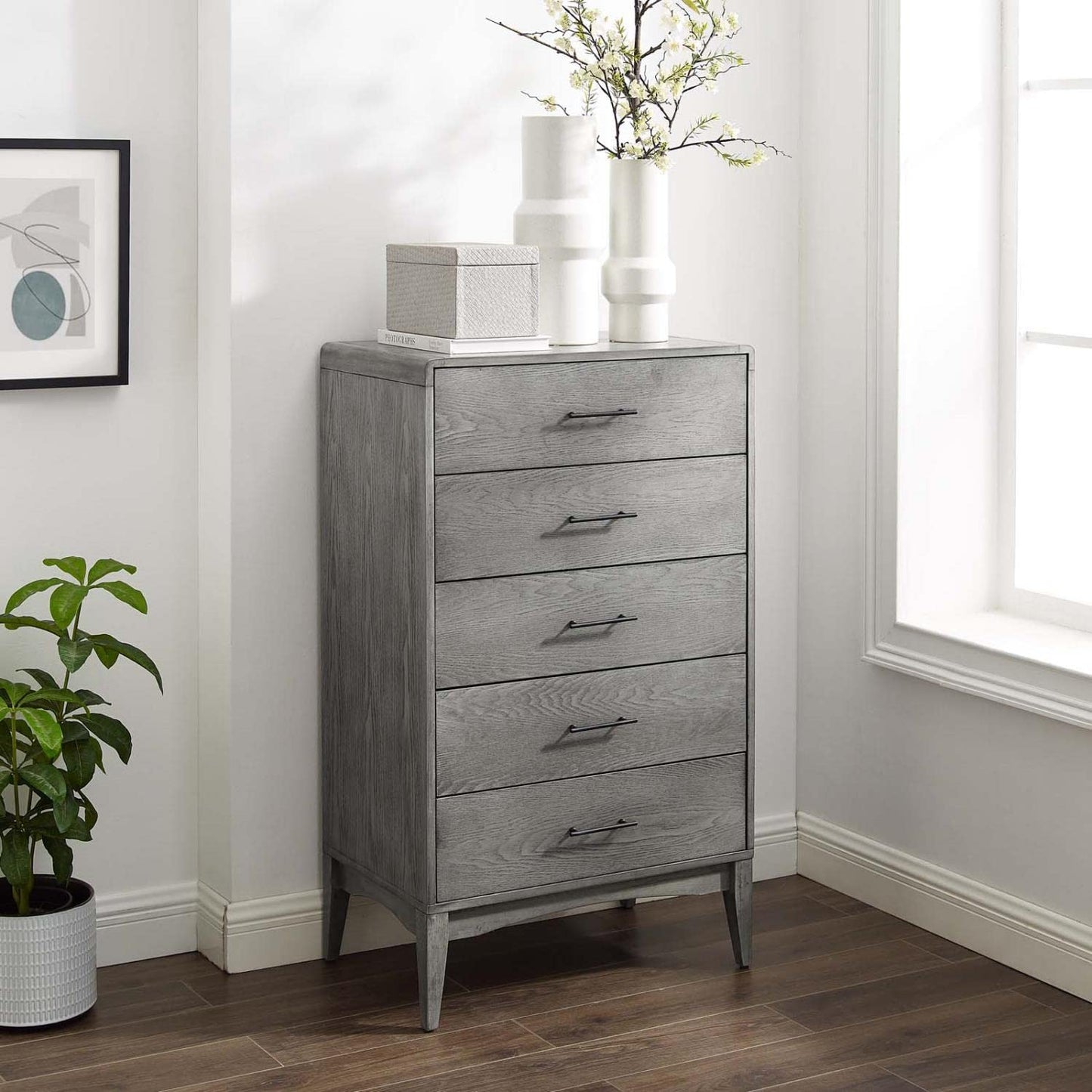 DRESSER | CasaFoyer Georgia Wood 5-Drawer Chest | Rustic Farmhouse Style | Solid Rubberwood | Ample Storage | Easy-Glide Drawers | Assembly Required | casafoyer.myshopify.com