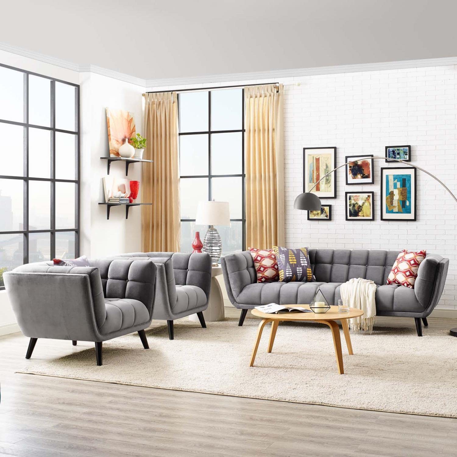 kitchen and dining room sets | CasaFoyer Bestow Performance Velvet Living Room Set | Luxurious Design | Stain-Resistant Upholstery | Comfortable Foam Padding | Button Tufting | Sturdy Wood Legs | Non-Marking Foot Caps | Ample Seating Space | Includes Sofa & Armchairs | Gray | casafoyer.myshopify.com
