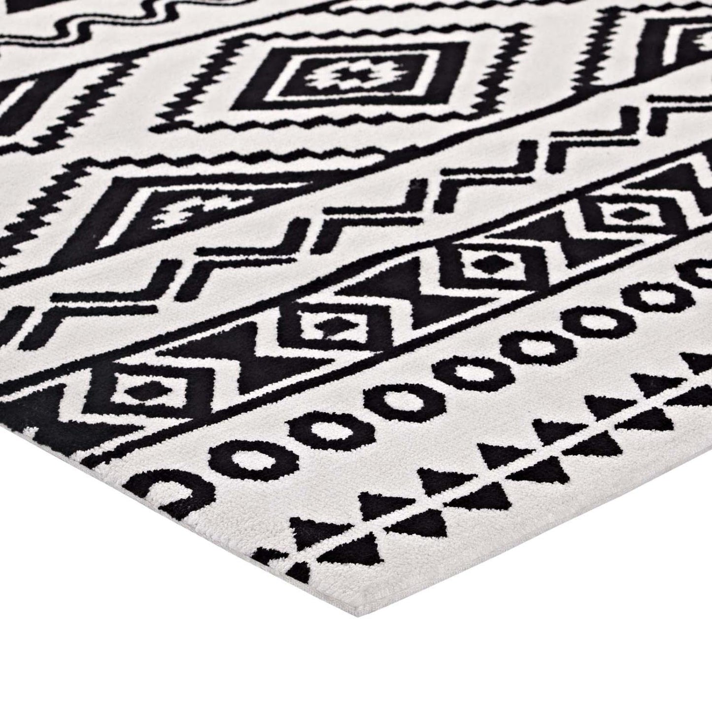 Carpet & Rugs | CasaFoyer Haku Geometric Moroccan Tribal Area Rug | Modern Design | Soft Polyester Microfiber | Durable Jute Bottom | Stain-Resistant | Easy to Maintain | 5x8 | Black and White | casafoyer.myshopify.com