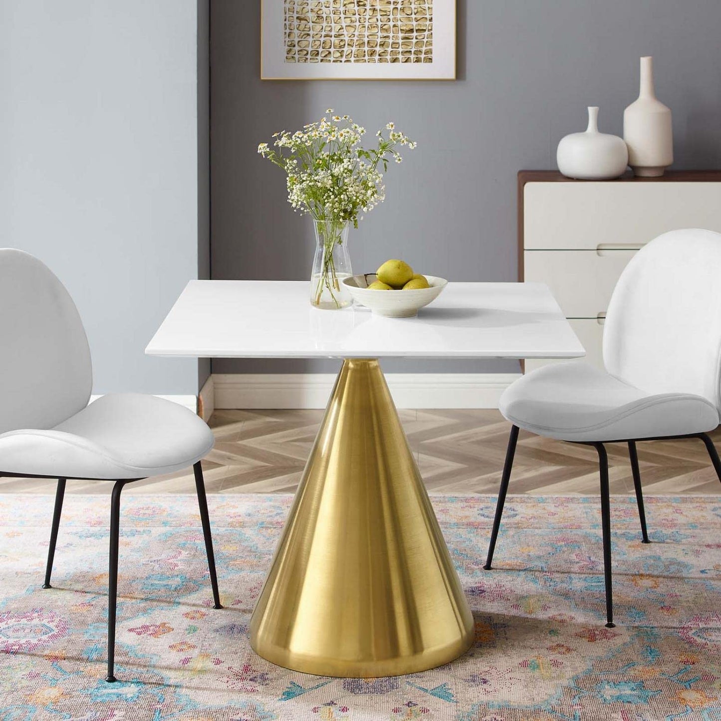 patio dining tables | CasaFoyer Tupelo 36 Square Dining Table | Modern Style | Mid-Century Charm | Polished Gold Base | Easy to Clean | Non-Marking Ring | White Coating | casafoyer.myshopify.com