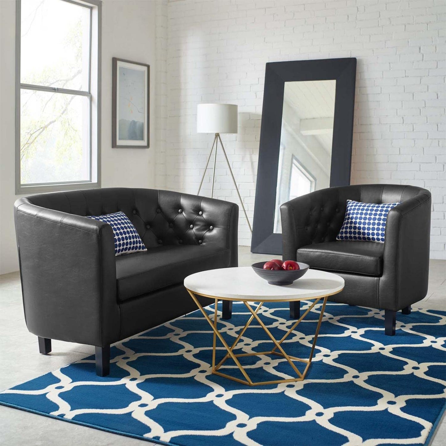 kitchen and dining room sets | CasaFoyer Prospect Collection | Elegant Chesterfield Loveseat & Armchair Set | Plush Comfort & Modern Design | Black Vinyl Upholstery | casafoyer.myshopify.com