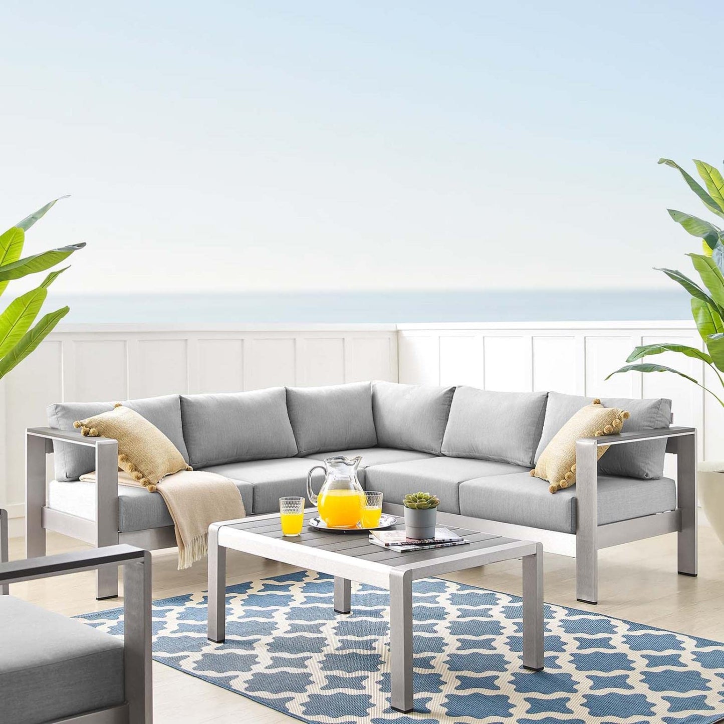 sofas | CasaFoyer Shore Outdoor Patio Aluminum 4 Piece Sectional Sofa Set | Weatherproof | Sunbrella Fabric | Stylish Design | Perfect for Casual Gatherings | casafoyer.myshopify.com