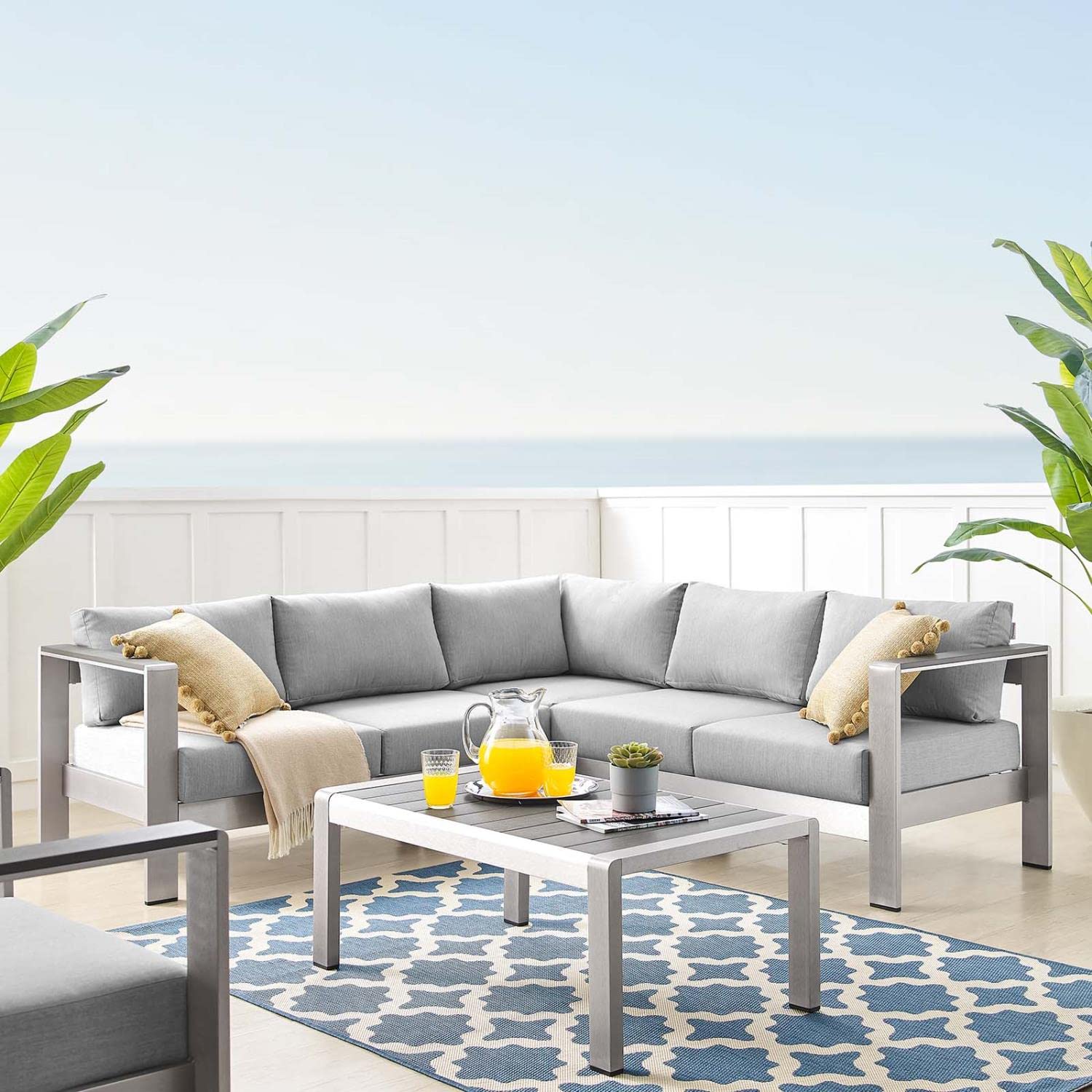 sofas | CasaFoyer Shore Outdoor Patio Aluminum 4 Piece Sectional Sofa Set | Weatherproof | Sunbrella Fabric | Stylish Design | Perfect for Casual Gatherings | casafoyer.myshopify.com