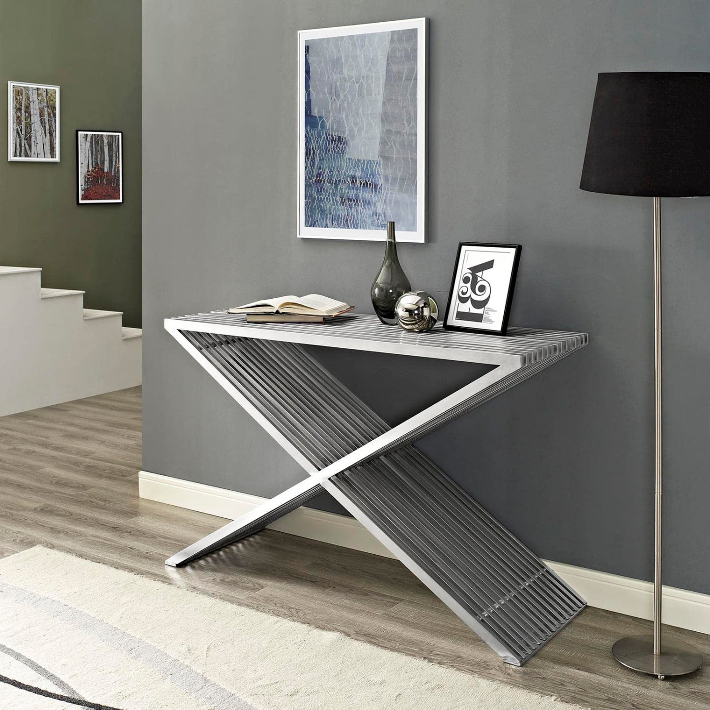 sofa tables | Ergode Press Console Table | Brushed Aluminum Segments | Minimalist Design | Versatile | Contemporary Living | Entrance | Lounge Area | Standout Piece | Fully Charged | Compatible with Any Decor | Set of 1 | casafoyer.myshopify.com