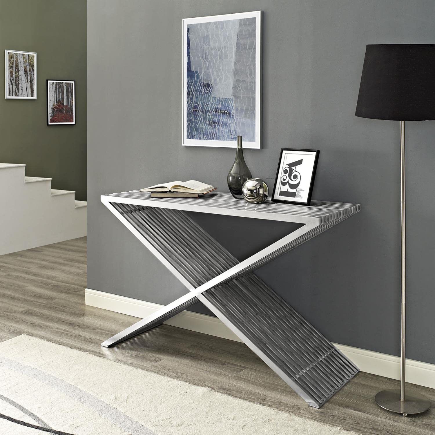 sofa tables | Ergode Press Console Table | Brushed Aluminum Segments | Minimalist Design | Versatile | Contemporary Living | Entrance | Lounge Area | Standout Piece | Fully Charged | Compatible with Any Decor | Set of 1 | casafoyer.myshopify.com