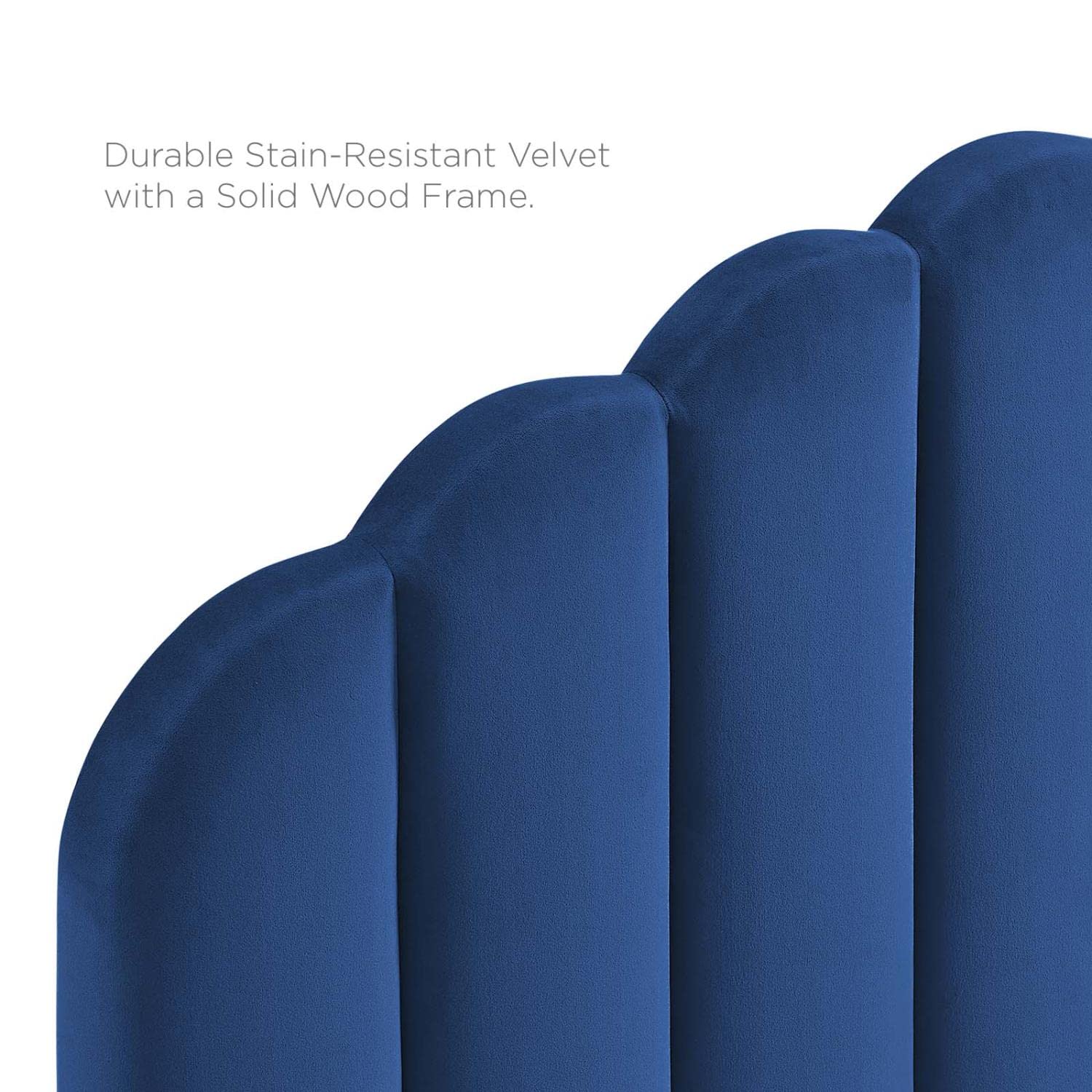 headboards | CasaFoyer Veronique Channel Tufted Scalloped Performance Velvet Full/Queen Headboard | Navy | casafoyer.myshopify.com