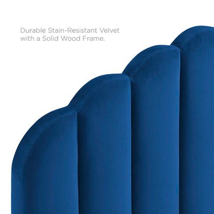 headboards | CasaFoyer Veronique Channel Tufted Scalloped Performance Velvet Full/Queen Headboard | Navy | casafoyer.myshopify.com