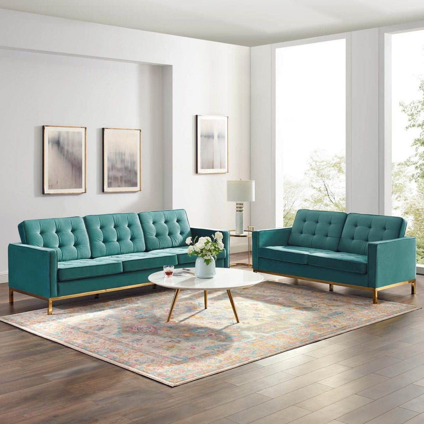 kitchen and dining room sets | CasaFoyer Loft Gold Stainless Steel Leg Performance Velvet Sofa | Loveseat Set - Luxurious Retro Modern Design | Stylish Living Rooms & Lounges | casafoyer.myshopify.com