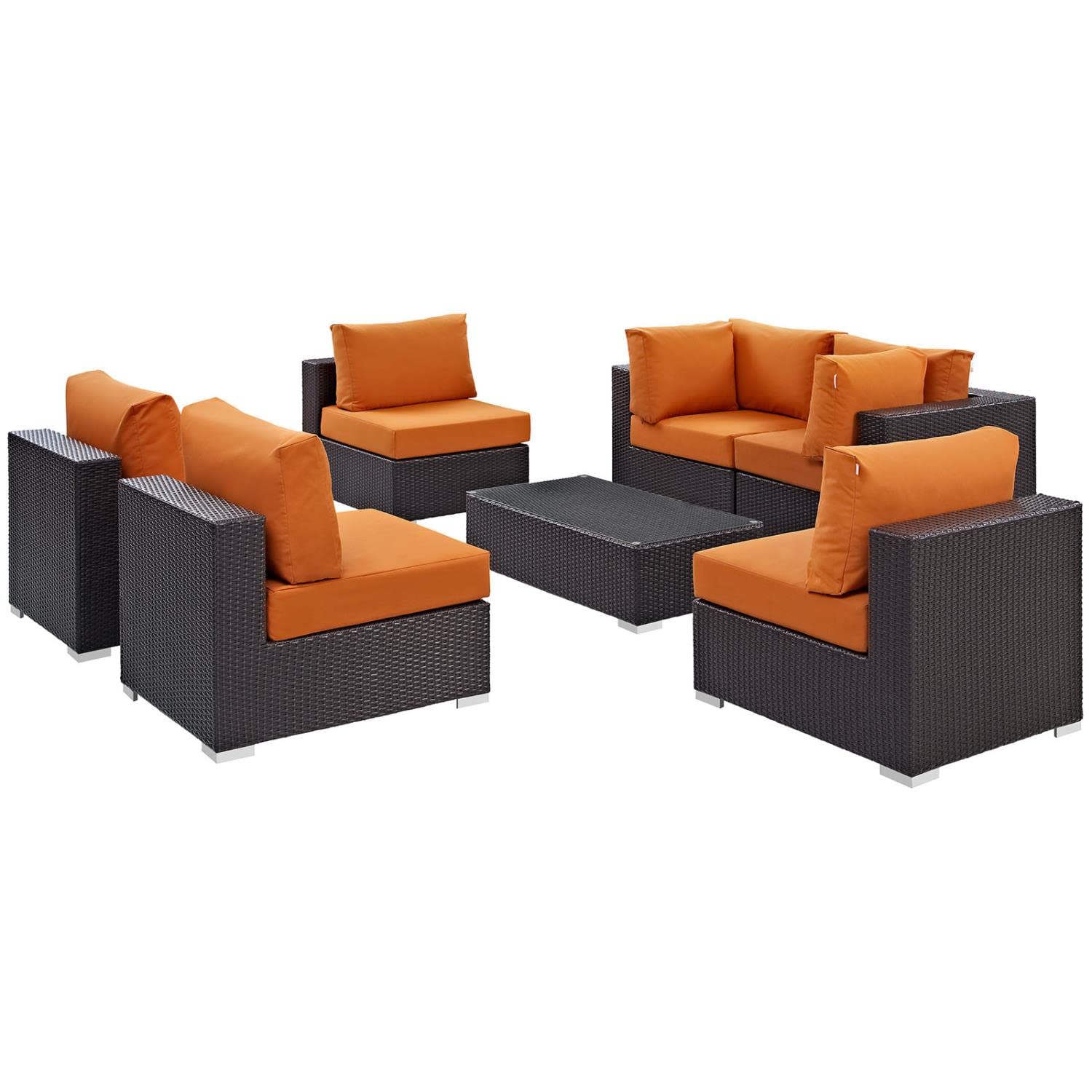 kitchen and dining room sets | CasaFoyer Convene Outdoor Sectional Set | Durable Rattan Weave | All-Weather Cushions | 7 Piece Patio Furniture Set | Espresso Orange | casafoyer.myshopify.com