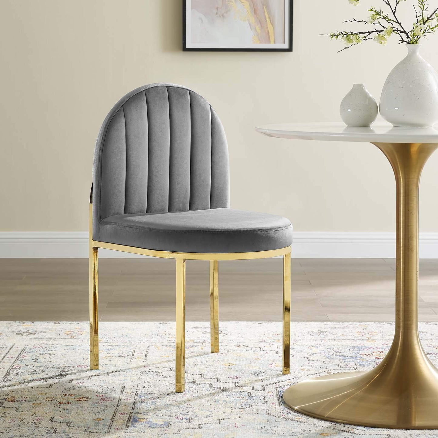 home office desk chairs | CasaFoyer Isla Channel Tufted Performance Velvet Dining Side Chair | Vintage Clamshell Design | Stain-Resistant Upholstery | Gold Stainless Steel Frame | casafoyer.myshopify.com