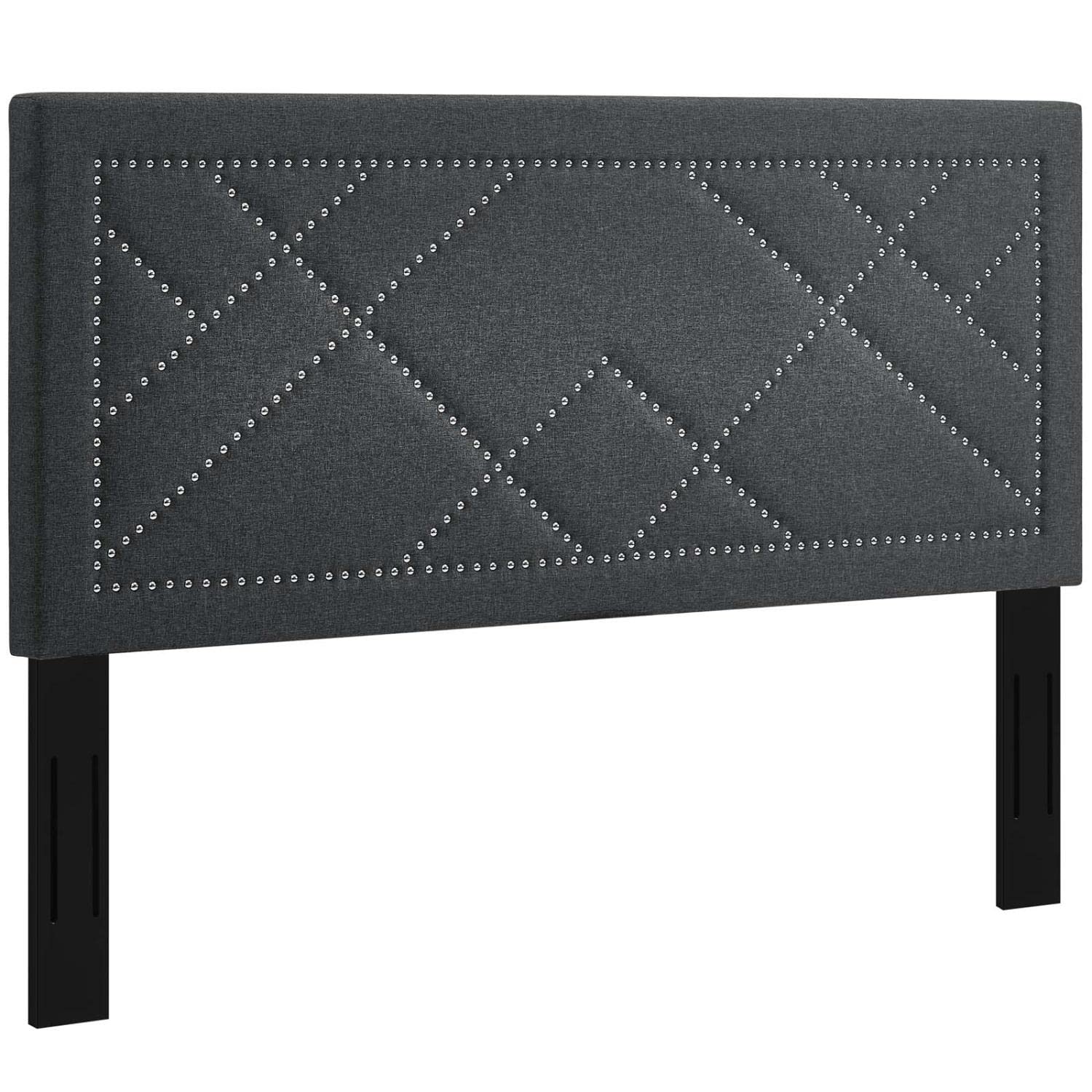 headboards | CasaFoyer Reese Nailhead Full/Queen Headboard | Modern Elegant Design | Adjustable Height | Sturdy Frame | Gray Linen Fabric | casafoyer.myshopify.com