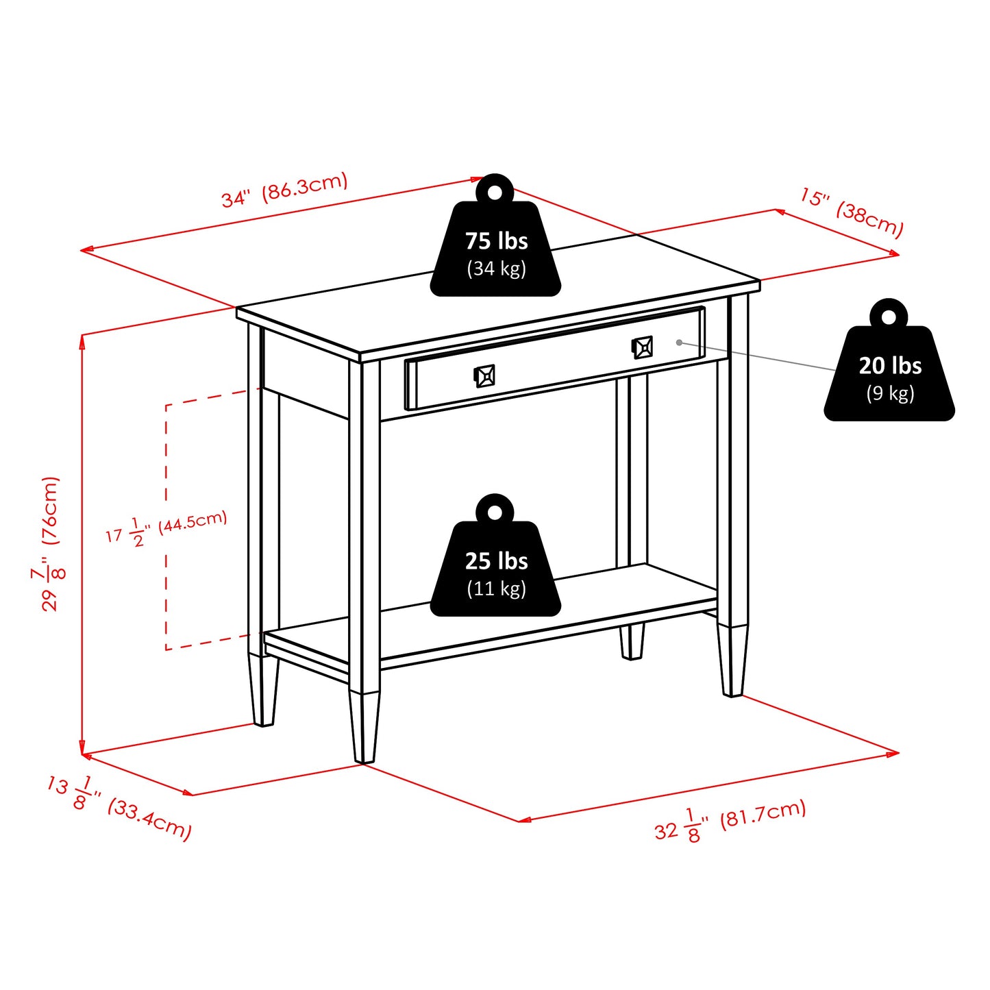 TABLE | Ergode Richmond Console Table | Sleek & Minimalist Design | Narrow Spaces | Spacious Drawer & Bottom Shelf | 33.98W x 15.69D x 29.92H | Antique Walnut Finish | casafoyer.myshopify.com