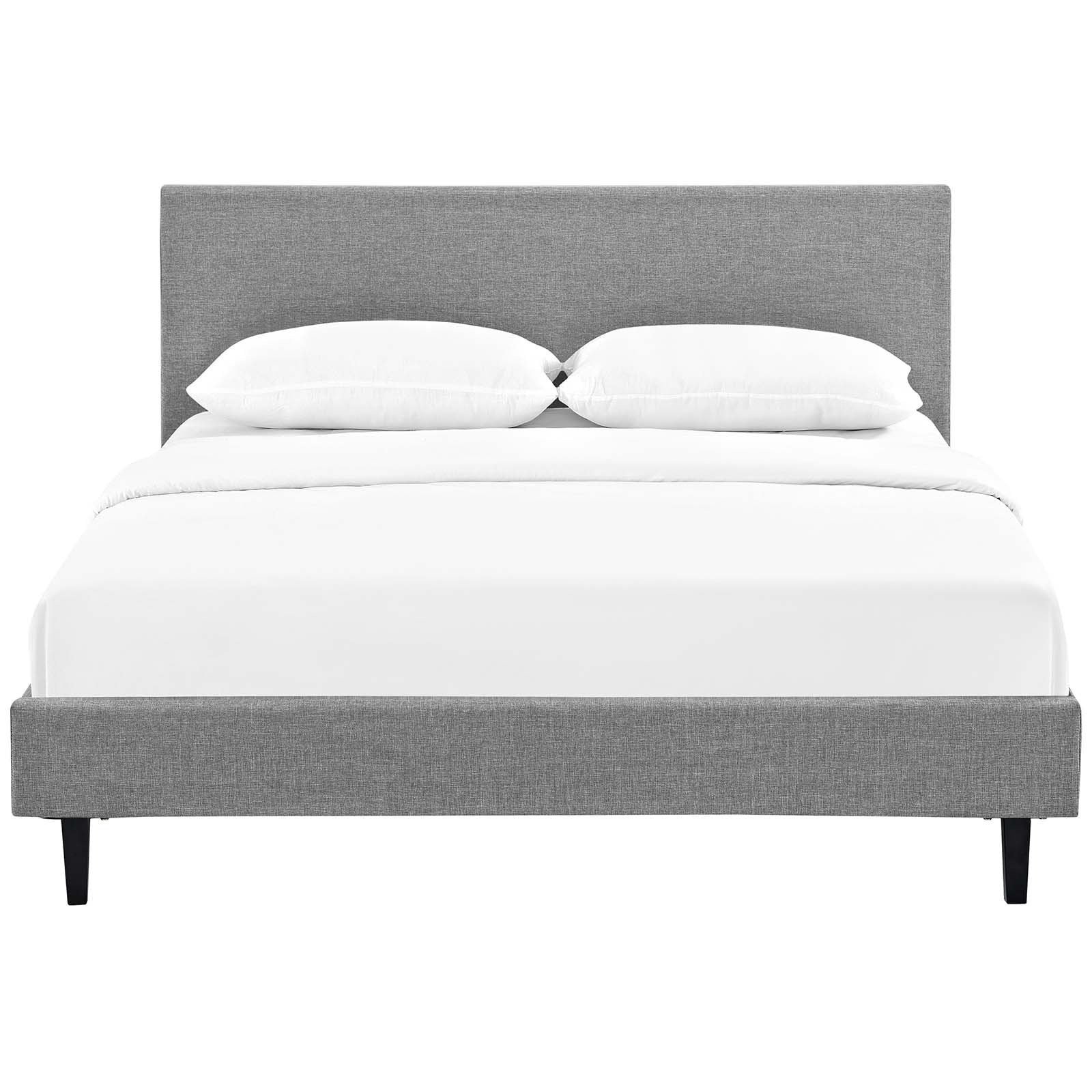 bed frames | CasaFoyer Anya Platform Bed | Contemporary Design | Upholstered Polyester Fabric | Solid Wood Legs | Slatted Support System | Full Size | Light Gray | casafoyer.myshopify.com