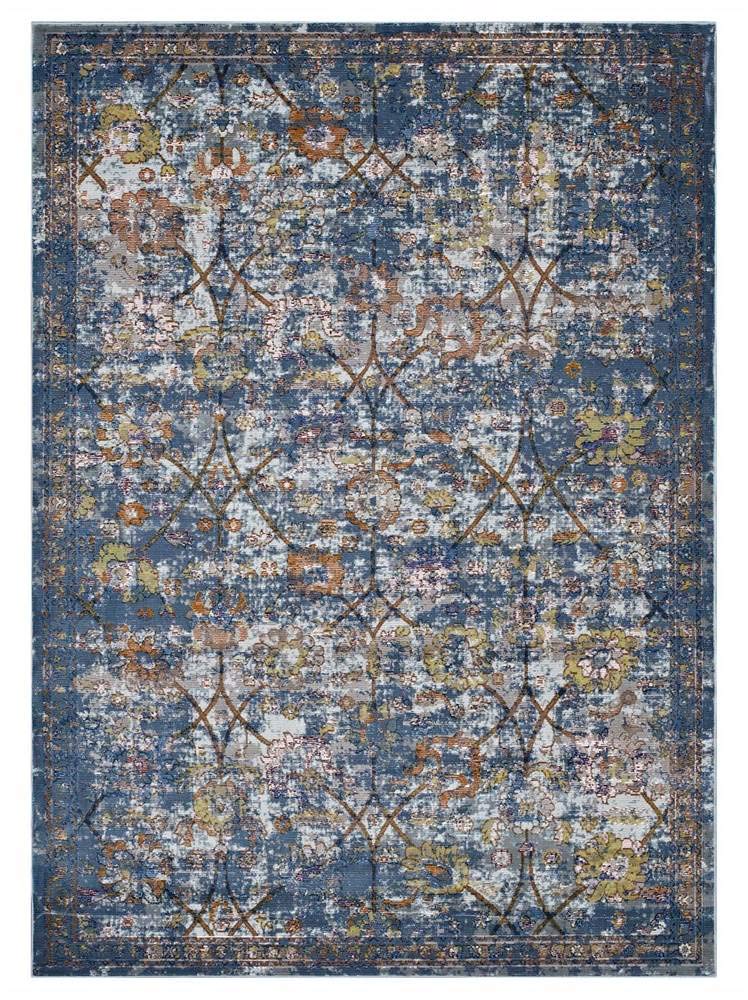 Carpet & Rugs | CasaFoyer Minu Distressed Floral Lattice Area Rug | Durable Polypropylene | Elegant Design | Rubber Bottom | Low Pile Weave | Non-Shedding | Stain Resistant | 5x8 Size | Blue Gray, Yellow, Orange | casafoyer.myshopify.com