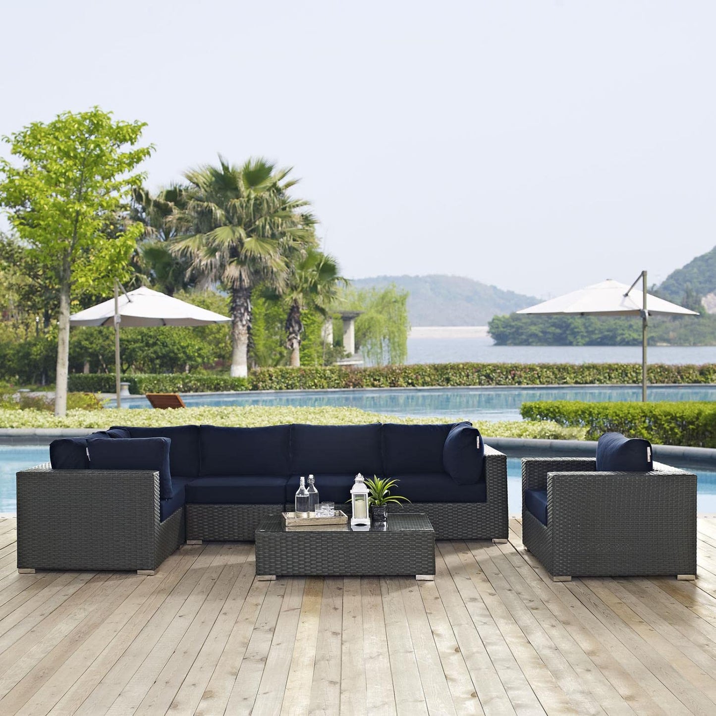 kitchen and dining room sets | CasaFoyer Sojourn Outdoor Patio Furniture Set | Sunbrella Cushions | Synthetic Rattan | UV Protection | Aluminum Frame | Includes Armchair, Coffee Table, Corners, Armless Chairs | casafoyer.myshopify.com