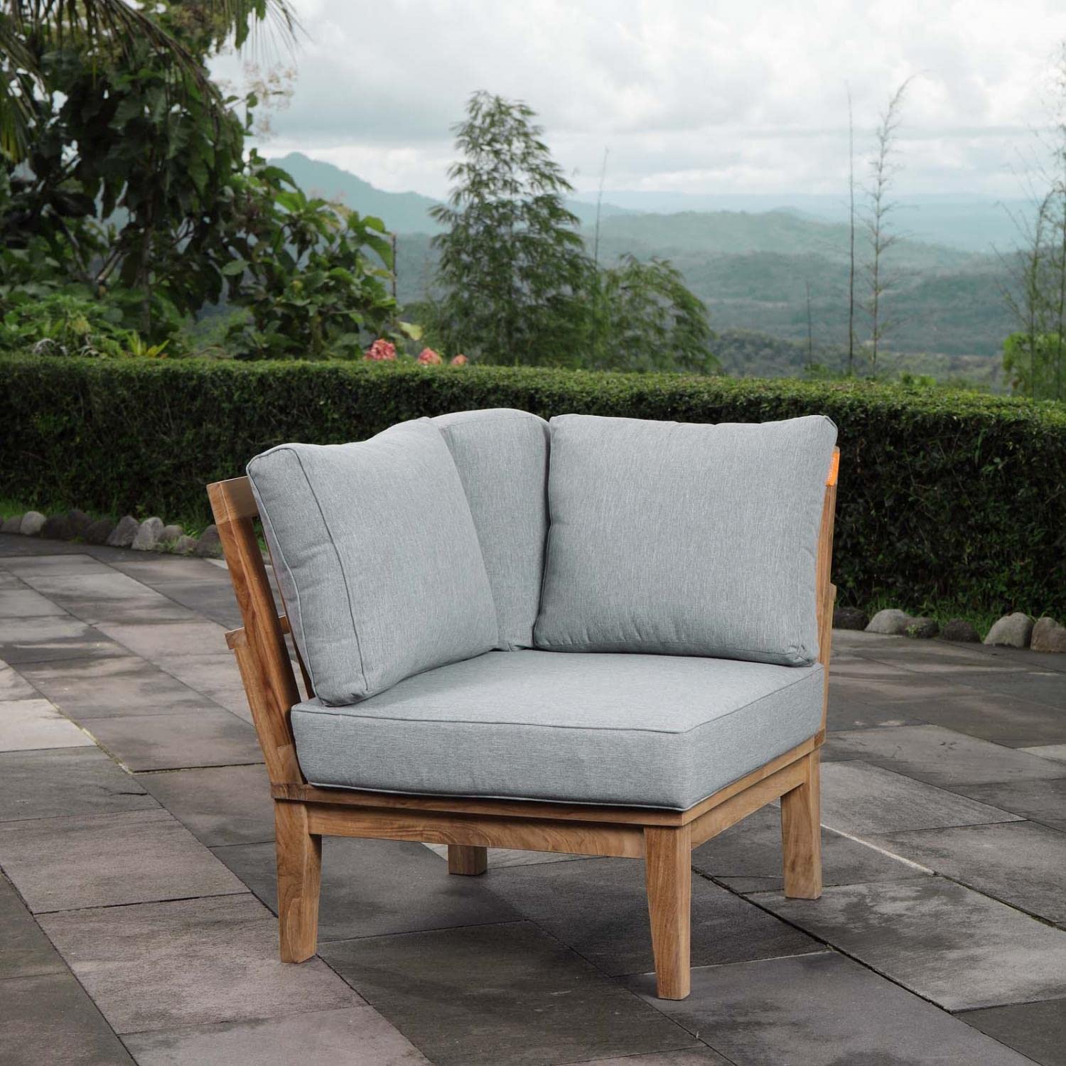 sofas | CasaFoyer Marina Teak Wood Outdoor Patio Corner Sofa Chair | Luxury, Comfortable Seating | All-Weather Cushions | Durable | Modern Design | casafoyer.myshopify.com