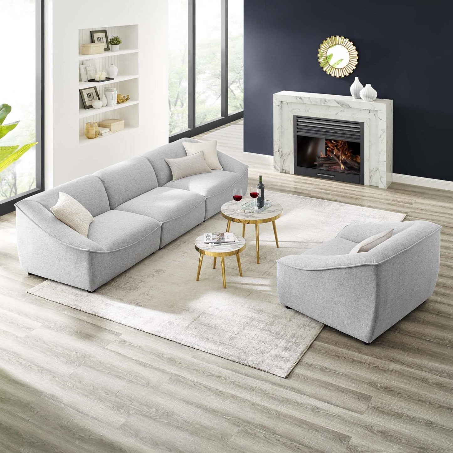 kitchen and dining room sets | CasaFoyer Comprise Upholstered 4-Piece Living Room Furniture Set | Ultimate Comfort & Relaxation | French Piping Details | Premium Seating Experience | Solid Wood & Plywood Construction | Sturdy Rubberwood Legs | Light Gray | casafoyer.myshopify.com
