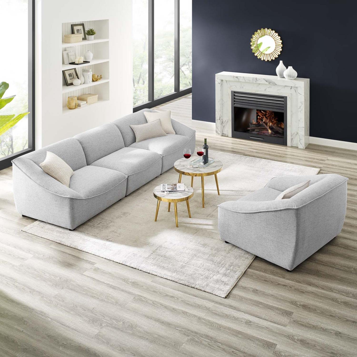 kitchen and dining room sets | CasaFoyer Comprise Upholstered 4-Piece Living Room Furniture Set | Ultimate Comfort & Relaxation | French Piping Details | Premium Seating Experience | Solid Wood & Plywood Construction | Sturdy Rubberwood Legs | Light Gray | casafoyer.myshopify.com